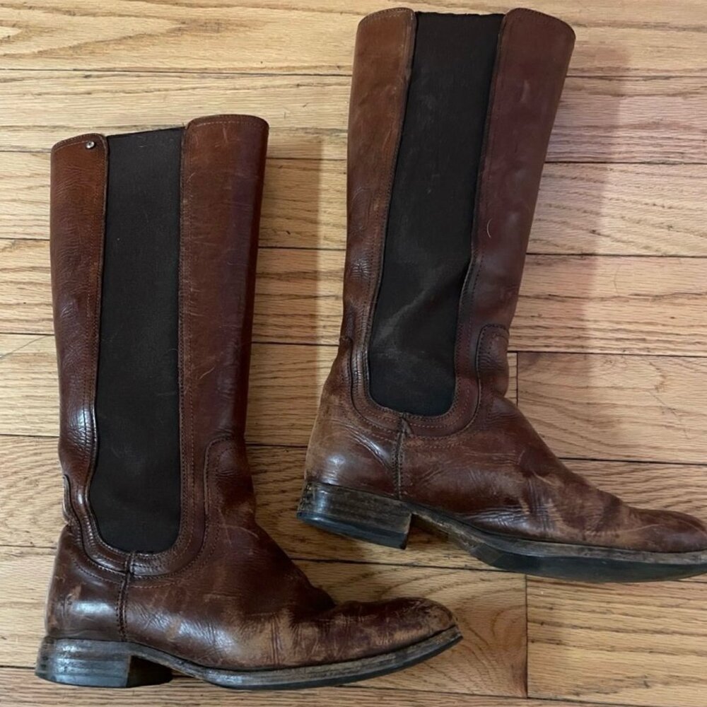 Frye Lindsay Gore Tall Fawn Brown Leather Boots